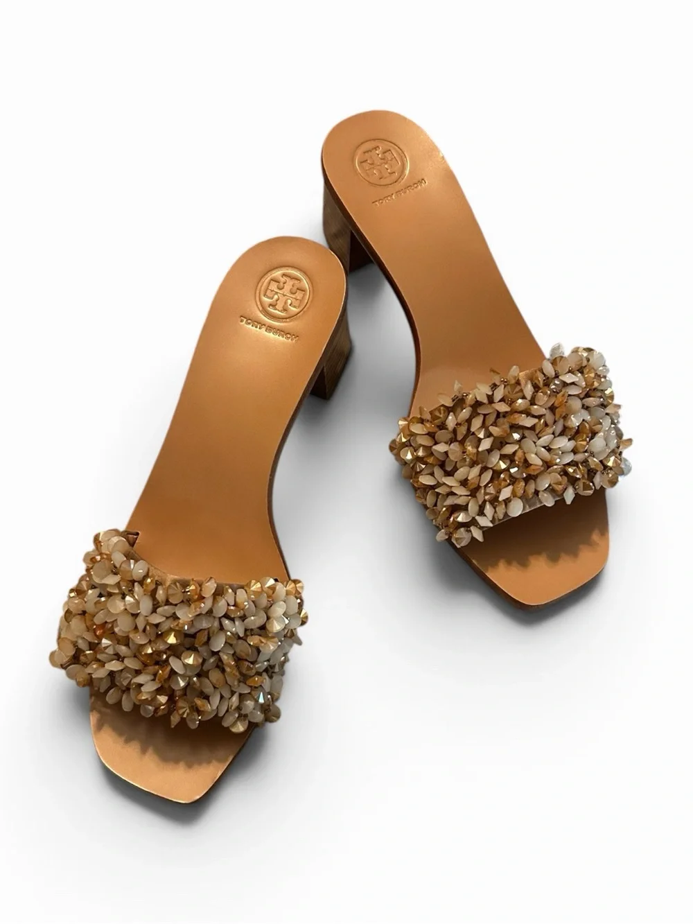 Tory Burch NWOT Logan satin and crystal beaded slides